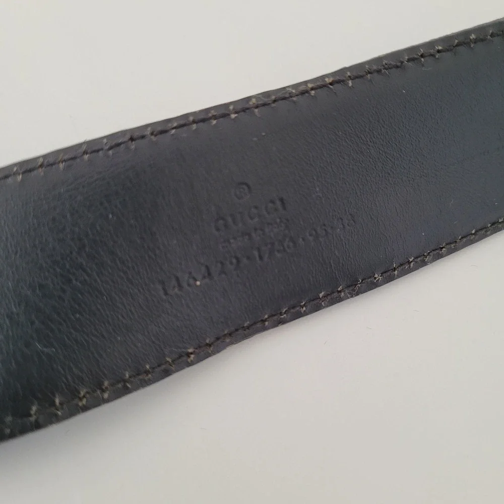 Gucci Guccissima Black Leather Belt‎ 146429 Square Buckle Size 90 36 Mens